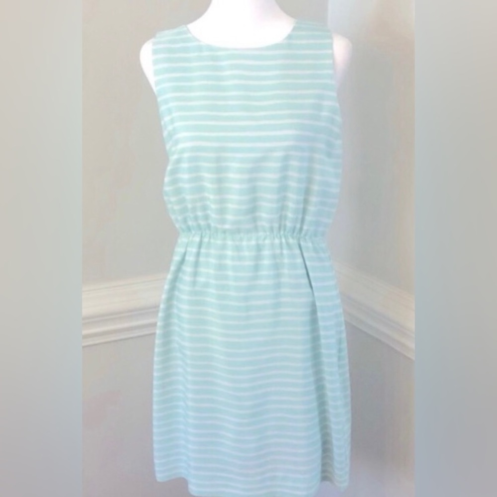 J. Crew Crew Neck Seaglass (Green/Blue) and White Sleeveless Sundress